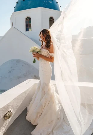 Off the shoulder wedding dresses photo