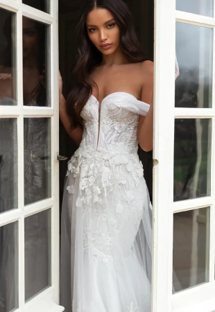 Off the shoulder wedding dresses photo