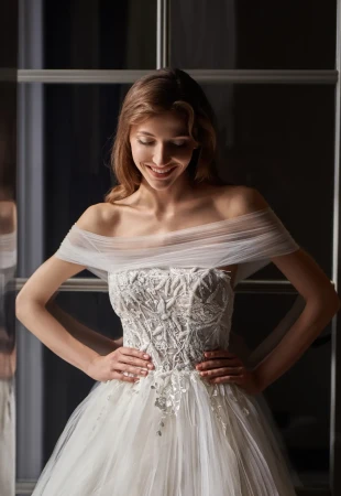 Off the shoulder wedding dresses photo