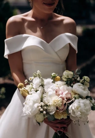 Off the shoulder wedding dresses photo