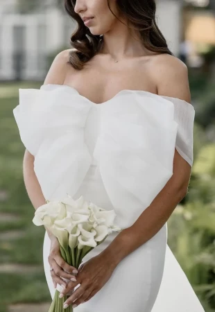 Off the shoulder wedding dresses photo
