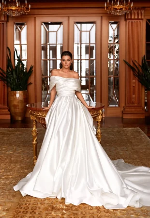 Off the shoulder wedding dresses photo