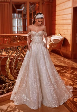 Off the shoulder wedding dresses photo