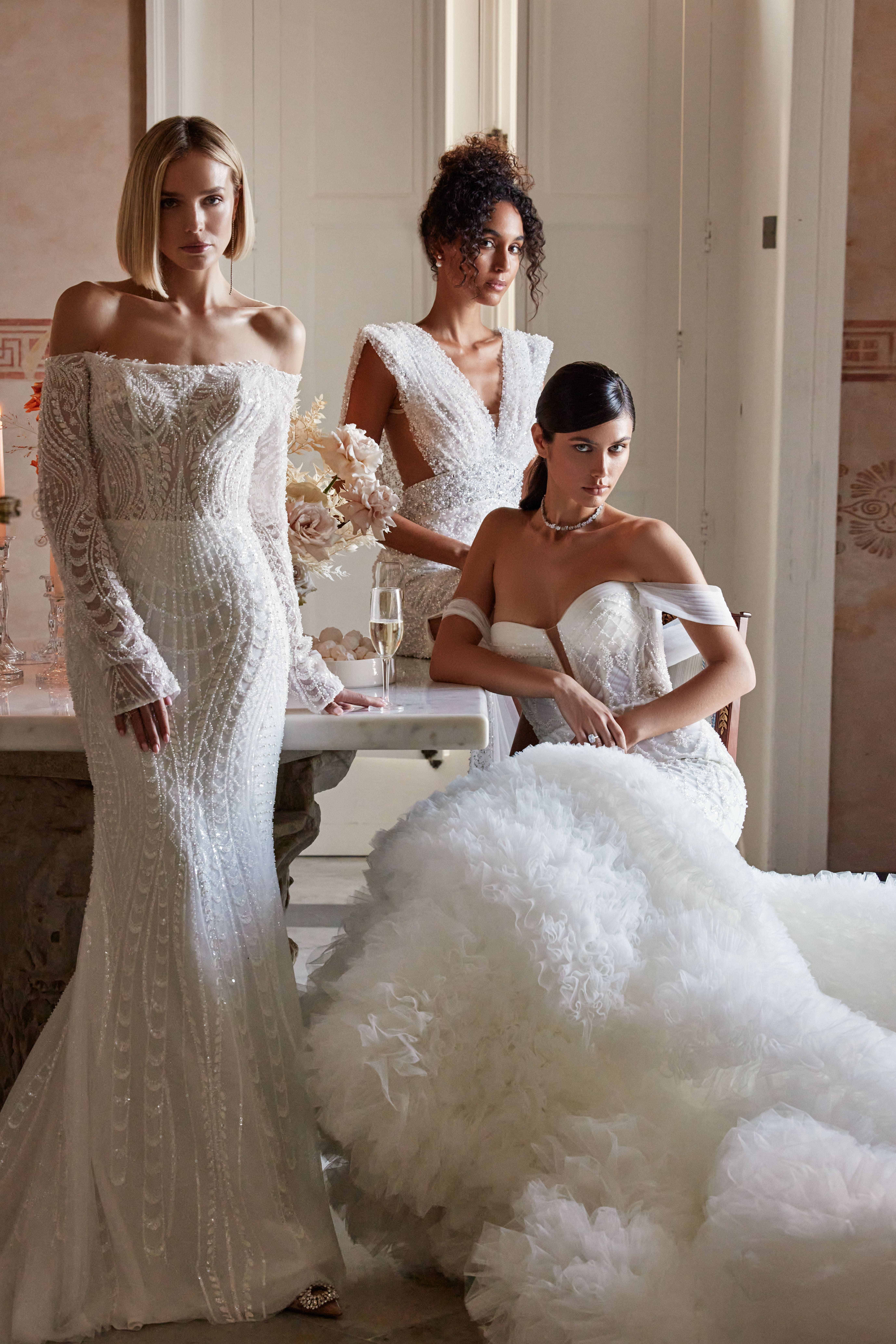 wedding dresses for brown skin BONJOUR DIARY ELEONORE DRESS / GOLDEN FLOWERS NUDE PINK main image 1